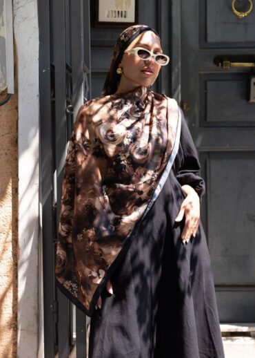 Mocha Sole Silken Desen Şal
