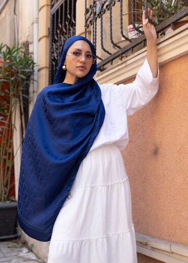 D Pamuk İpeksi Jakar Şal-53354-Lacivert
