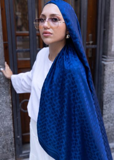 Ritim  Desen Pamuk İpeksi Jakar Şal-53354-Lacivert