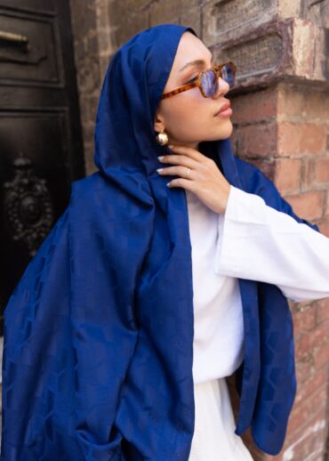 Dalga Desen Pamuk İpeksi Jakar Şal-53354-Lacivert