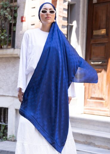 Pamuk İpeksi Jakar Şal-53354-Lacivert