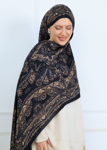 Ravza Desen Şal  469-019 - V-1- Altın Siyah