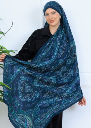 Ravza Desen Şal 469-019 - V-12  - Çini Mavi