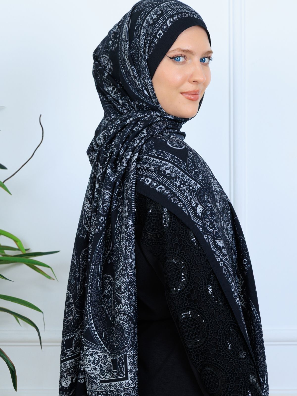 Ravza Desen Şal 469-019 - V-8 - Vanilya Siyah - Görsel 3