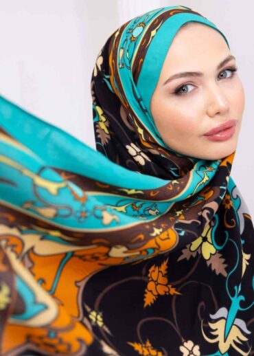 Turkuaz İberya Işığı Desen Pamuk İpek Şal