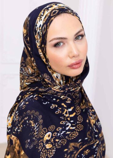 Lacivert Hardal SamanYolu Desen yün İpek Şal