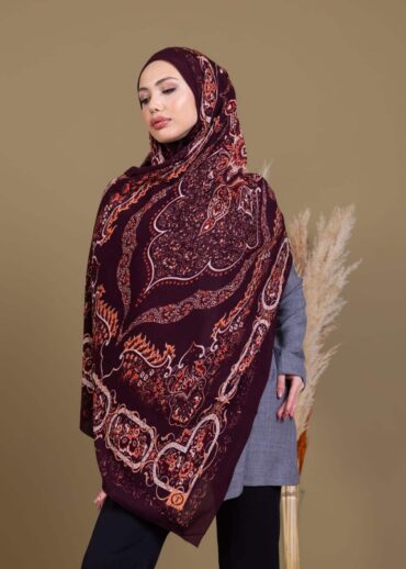 Mor Ruku Desenli Pamuk İpek Şal