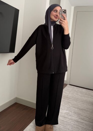 Oysho Fermuarlı Basic İkili Takım BÜYÜK BEDEN TK2962  -Siyah