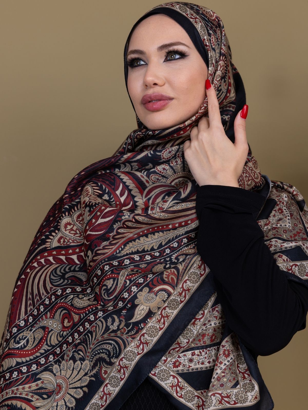 Siyah Bordo New Desen Pamuk Şal - Görsel 3