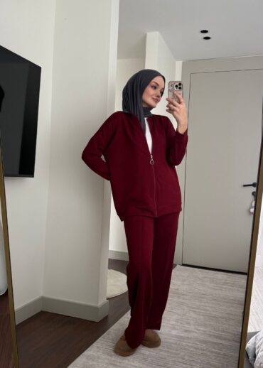 Oysho Fermuarlı Basic İkili Takım BÜYÜK BEDEN  TK2962  - Bordo