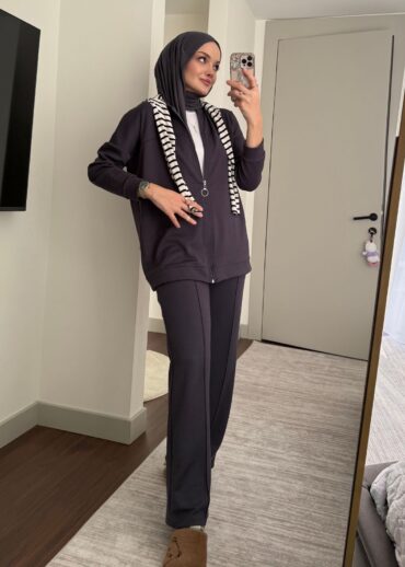 Oysho Fermuarlı Basic İkili Takım BÜYÜK BEDEN  TK2962  -  Füme