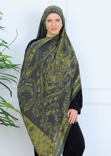 Derin Yansıma Desen Şal 469-017 - V-2 - Yağ Yeşili