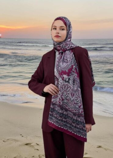 Vişne Hint Desen Yün İpek Şal