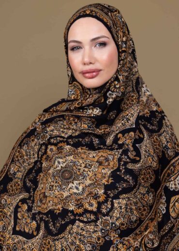 Siyah,Vizon Sedef Desenli Yün İpek Şal