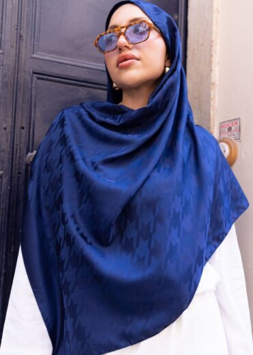 Kazayağı Desen Pamuk İpeksi Jakar Şal-53354-Lacivert