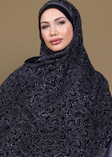 Siyah Ebruli Desen Pamuk İpek Şal