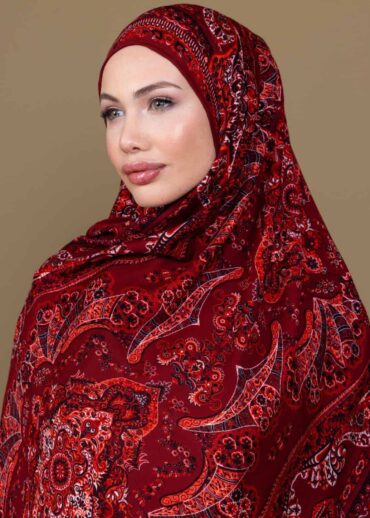 Açık Bordo Ruku Desenli Pamuk İpek Şal