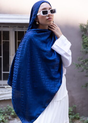 Fendi  Desen Pamuk İpeksi Jakar Şal-53354-Lacivert