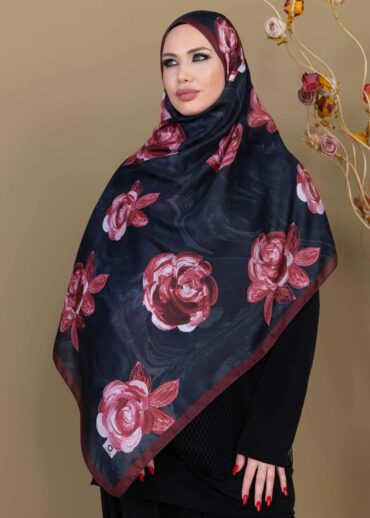 Kızıl Kahve Çiçek Desen Pamuk Soft Şal
