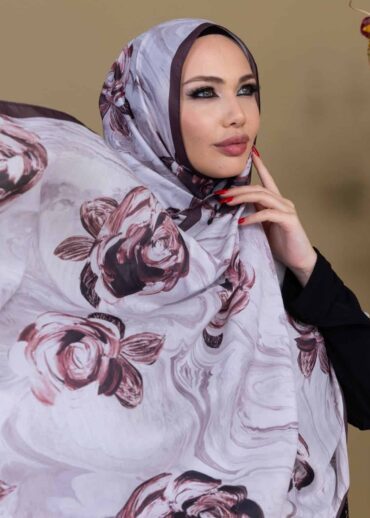 Acıkahve Çiçek Desen Pamuk Şal