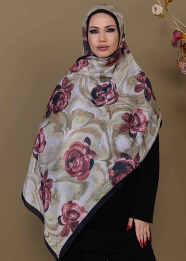 Zeytin Yeşil Çiçek Desen Pamuk Soft Şal