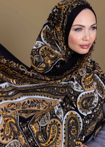 Siyah Çini Desen Pamuk İpek Şal