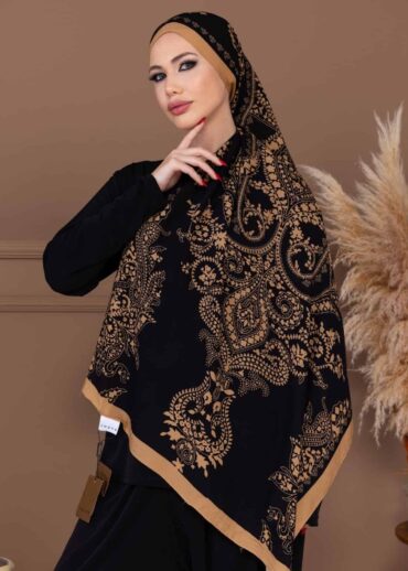 Siyah,Vizon Aksa Desen Pamuk İpek Şal