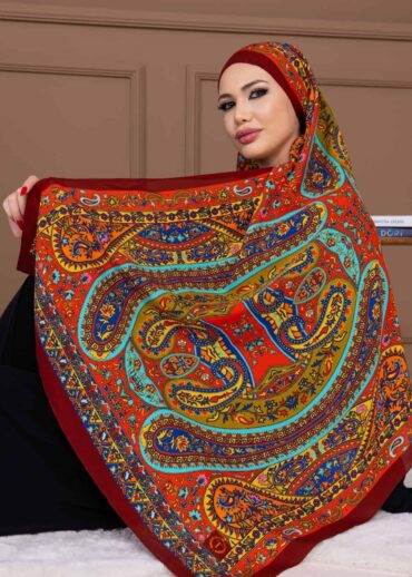 Kırmızı Çini Desen Pamuk İpek Şal