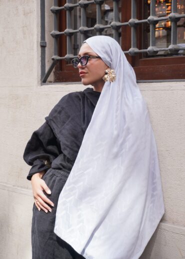 Çift Taraflı İtalyan Pamuk İpek Şal 44117 - Gümüş