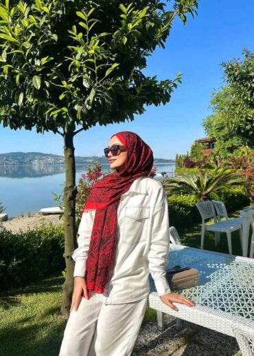 Vişne Çini Desen Pamuk İpek Şal