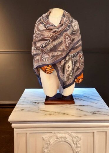 Lacivert Etnik Desen Pamuk Şal