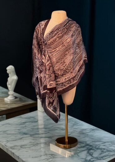 Siyah-Beyaz Sarmaşık Desen Pamuk Şal