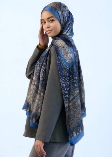 İndigo Sahara Desen Pamuk İpek Şal