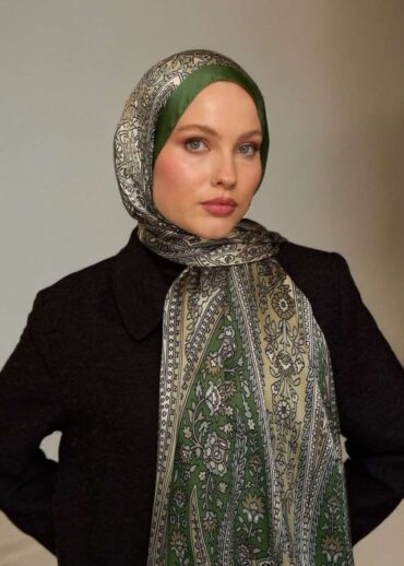 Fıstık Damask Desen Pamuk İpek Şal