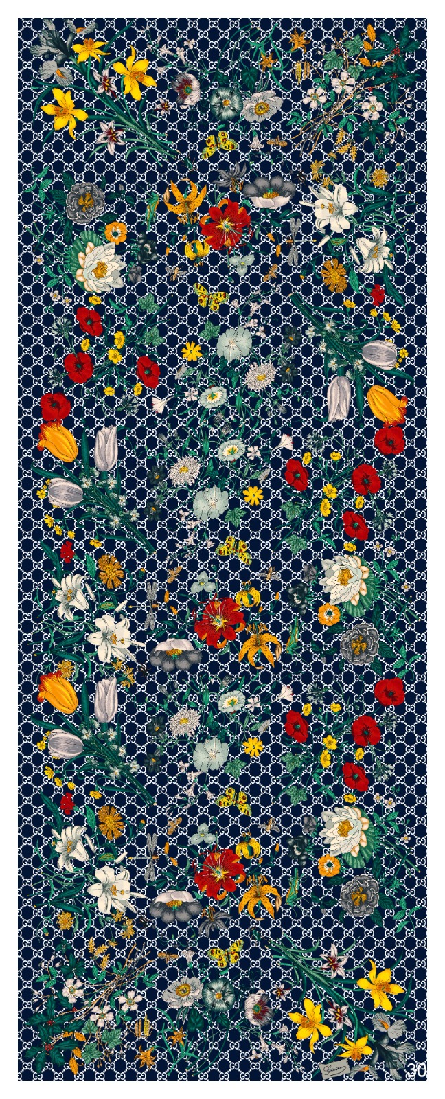 Lacivert/Beyaz Gucci Desen Pamuk Şal - Görsel 2