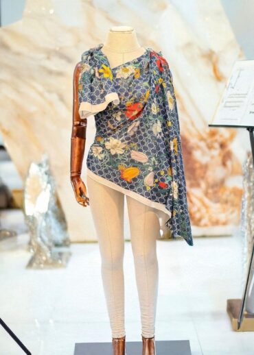 Lacivert/Beyaz Gucci Desen Pamuk Şal