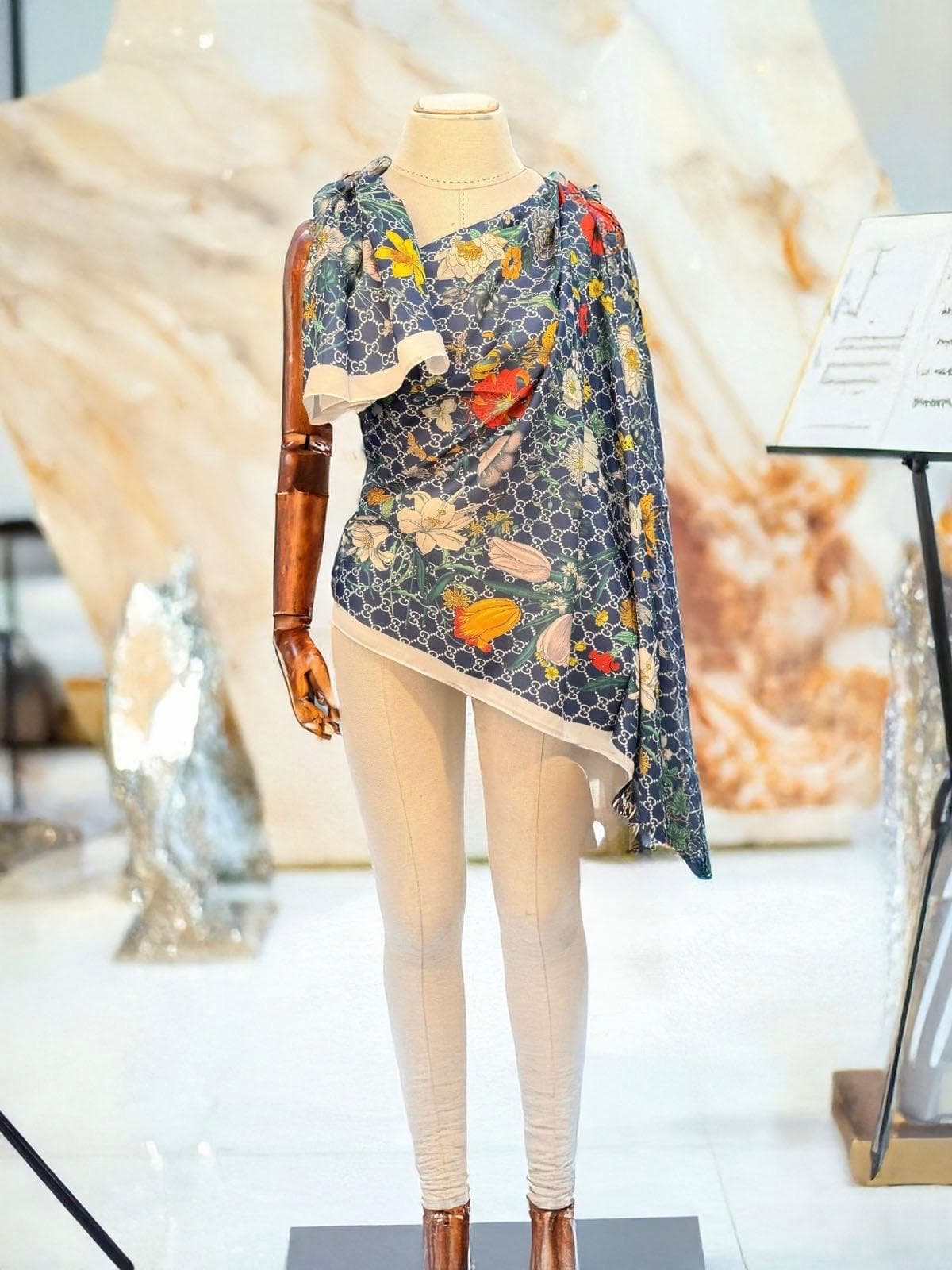 Lacivert/Beyaz Gucci Desen Pamuk Şal