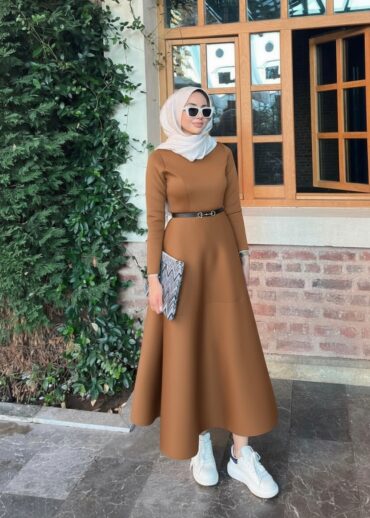 Puff Scuba Elbise ELB104434 - Taba