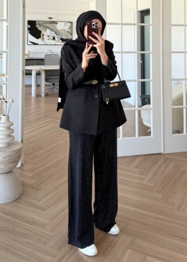 Taşlı Triko Pantolon PNT100293 - Siyah