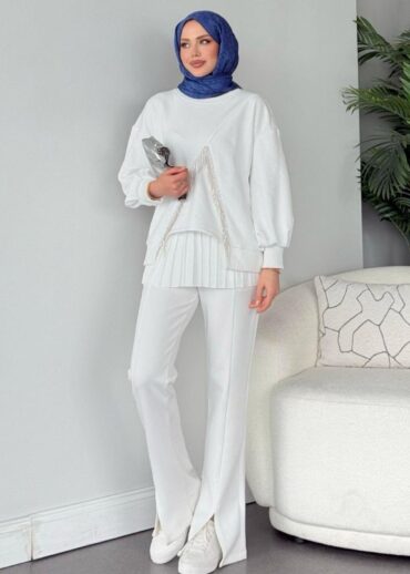 Taş Püsküllü Sweat SWT100294 - Beyaz