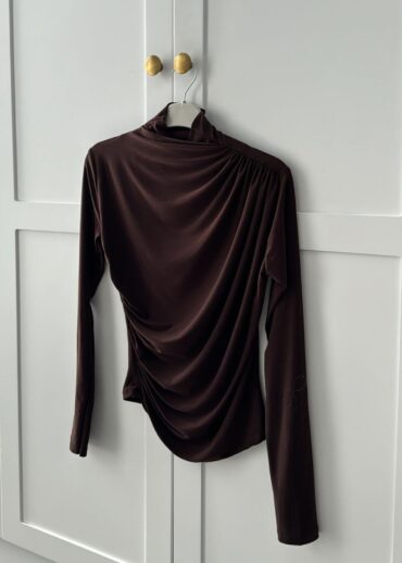 Drapeli Tasarım Bluz  BLZ100297 - Kahve