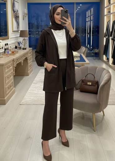 Premium Cep Fermuarlı Oysho İkili Takım TK100300  - Kahve