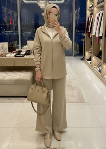 Premium Cep Fermuarlı Oysho İkili Takım TK100300  - Bej