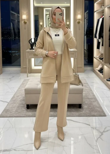 Oysho Fermuarlı Basic İkili Takım TK2962  - Taş