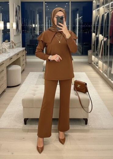 Oysho Omuz Pelerin Detay İkili Takım TK100360  - Taba