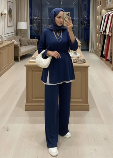 Premium Oysho Düğmeli  İkili Takım TK2968  -  Lacivert