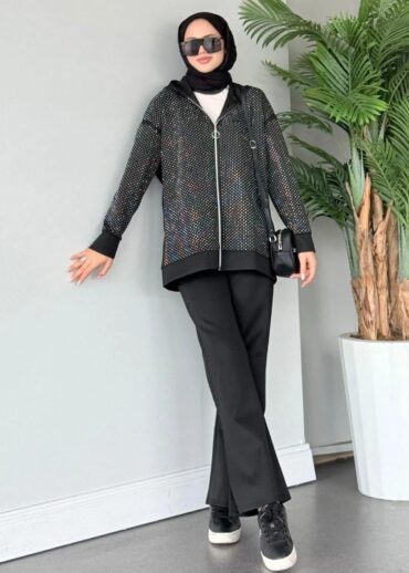 Kalve Taş İşlemeli İkili Takım TK100296 - Siyah