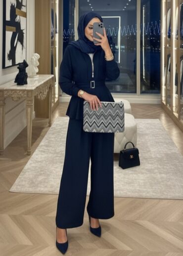 Oysho Premium Kemer Detay Palazzo İkili Takım TK2975  - Lacivert