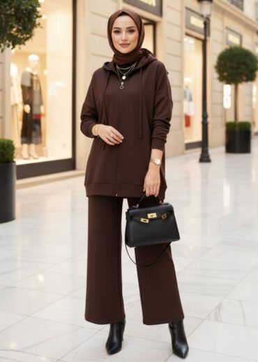 Premium Fermuarlı Basic İkili Takım TK2962  - Acı Kahve