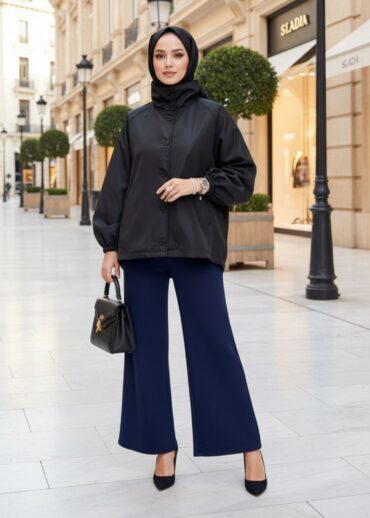 Zara Bomber Arka Detay Lastikli Trençkot  DŞ100449 - Siyah
